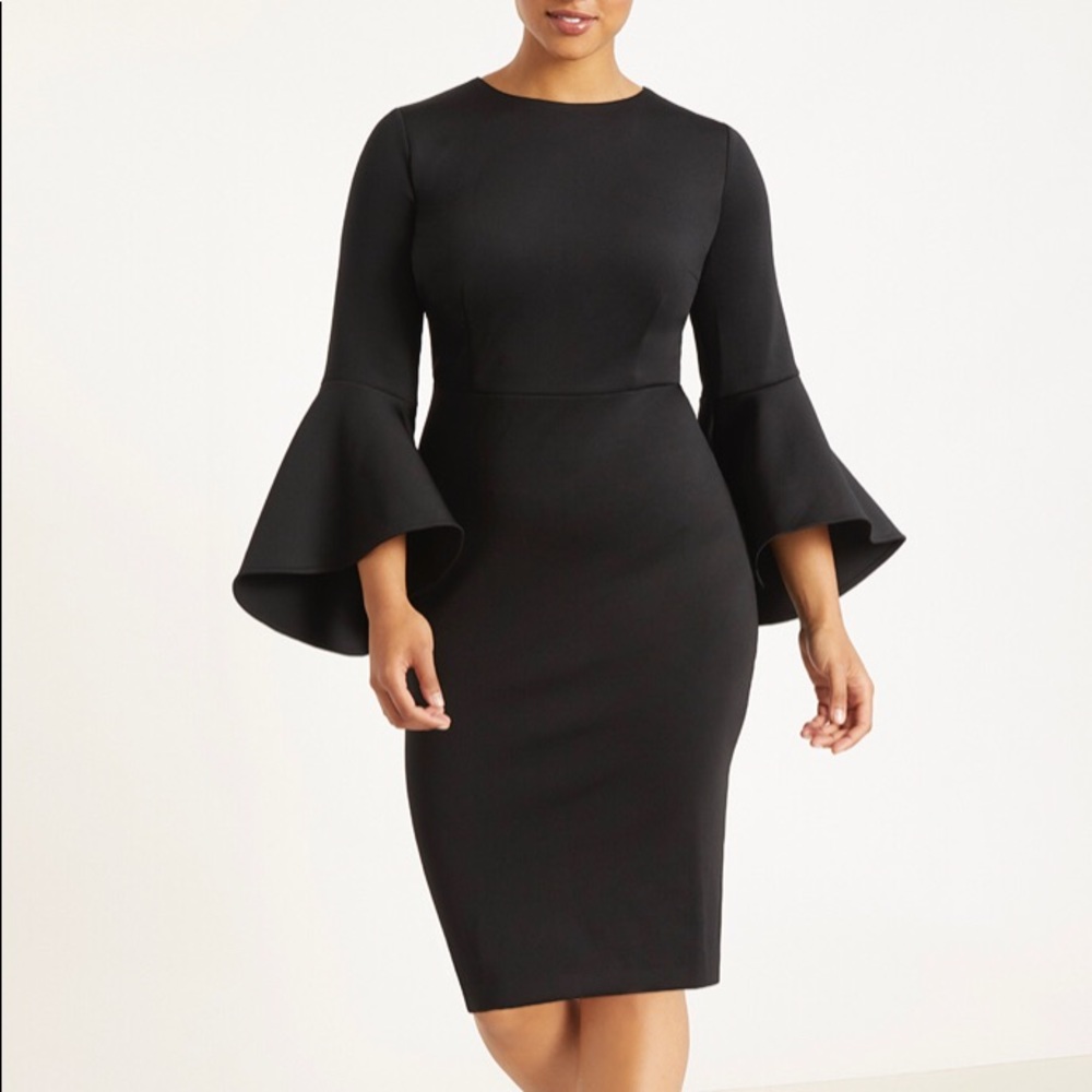 Black bell-sleeve bodycon scuba plus size dress!